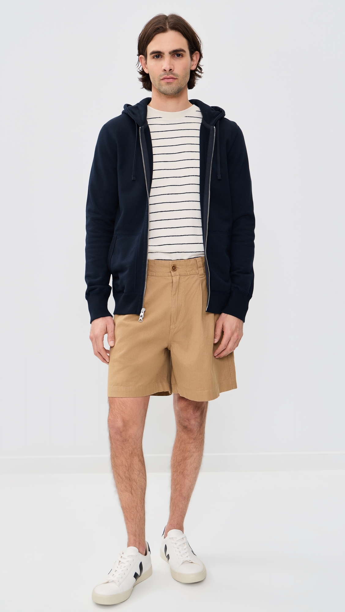 Midweight Terry Slim Zip Hoodie Navy
