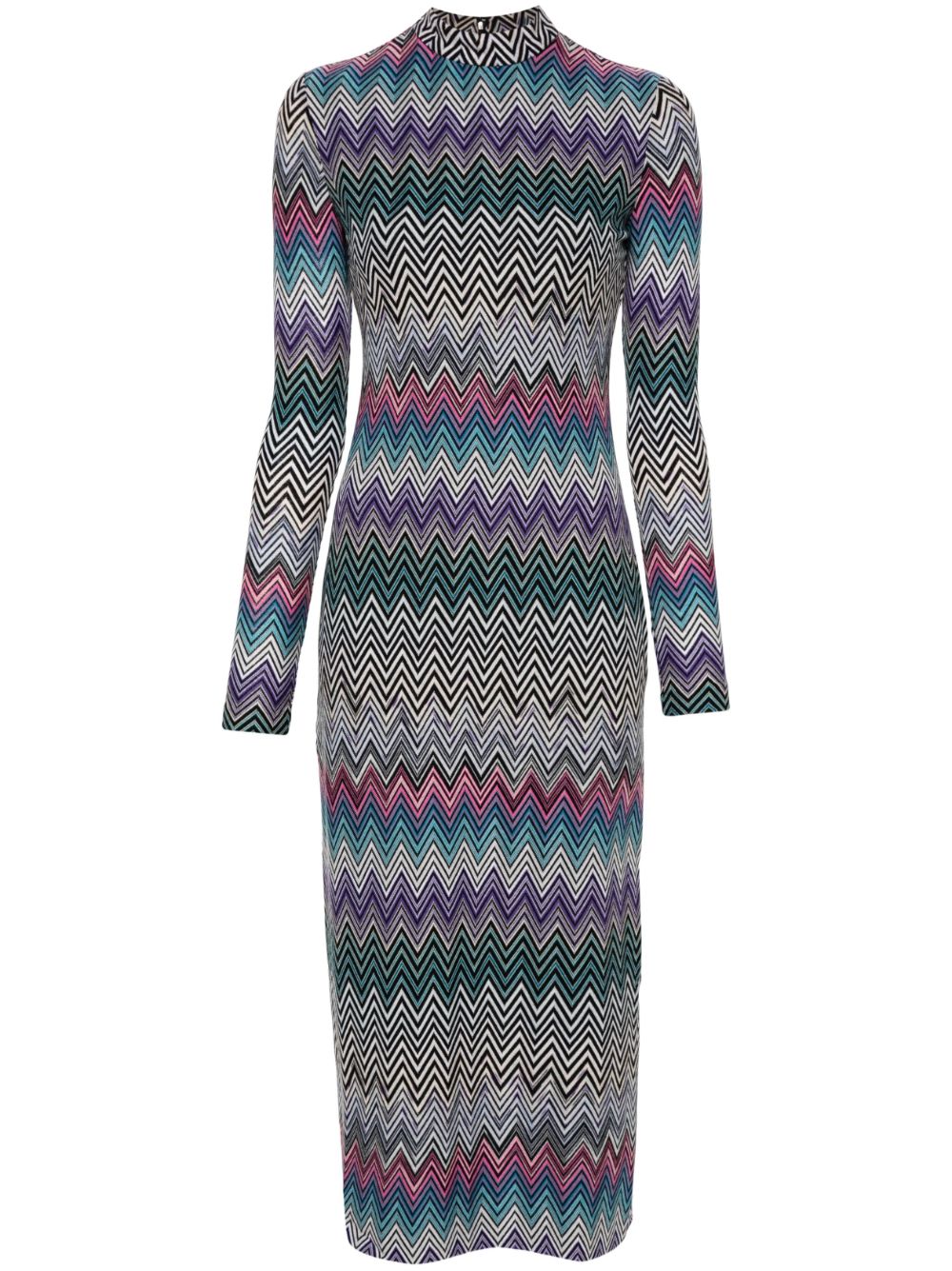 Zigzag-woven midi dress - Blue
