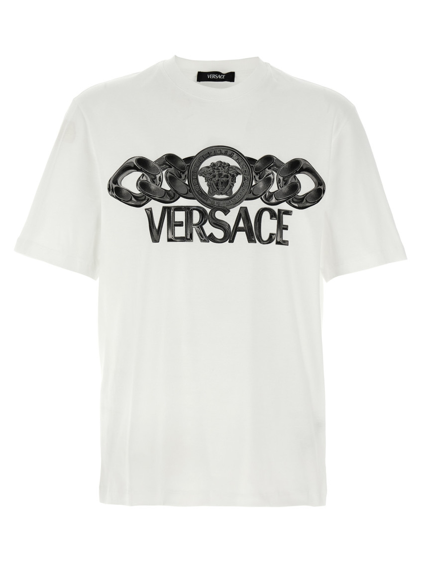 White T-shirt With Medusa Head Logo Print On The Front In Cotton Man