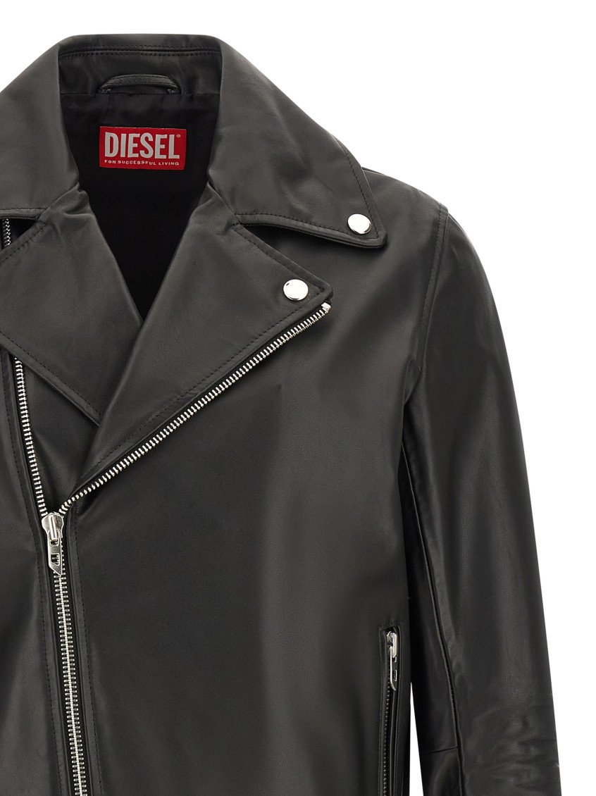 Biker jacket in waxed leather - Leather jackets - Man - Black