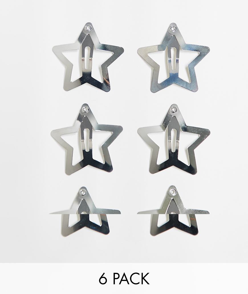6 pack star hair clips in silver
