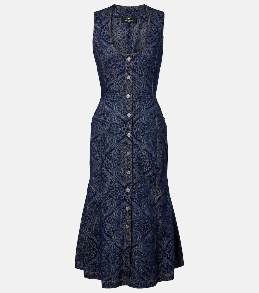 Printed denim midi dress