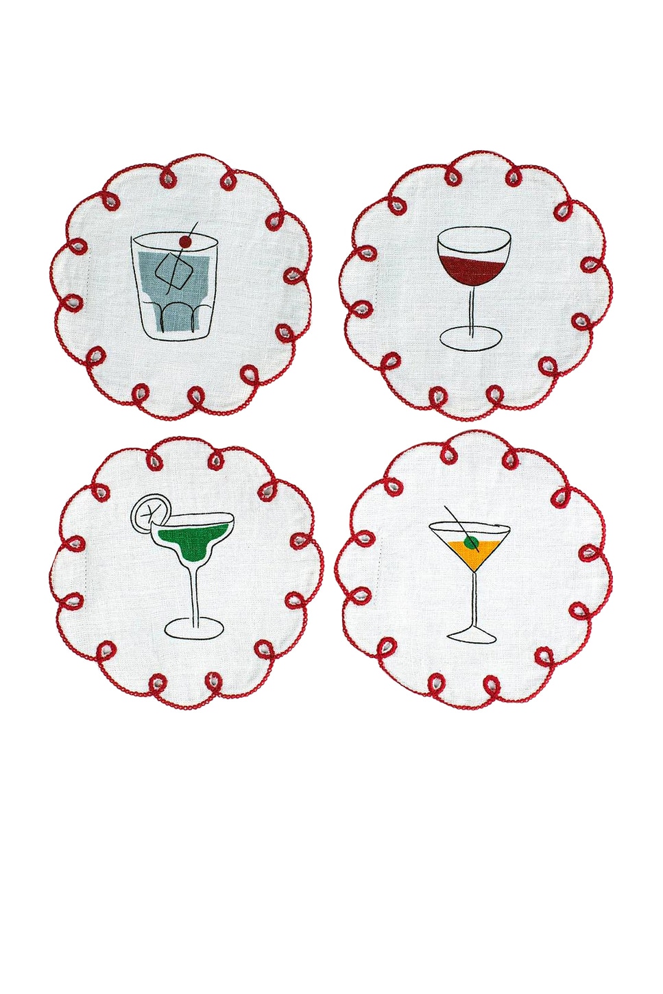 Embroidered Linen Coasters, Set of 4