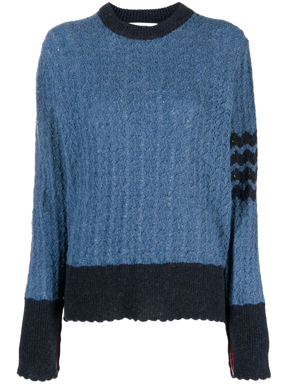Cable-knit pointelle stitch jumper - Blue