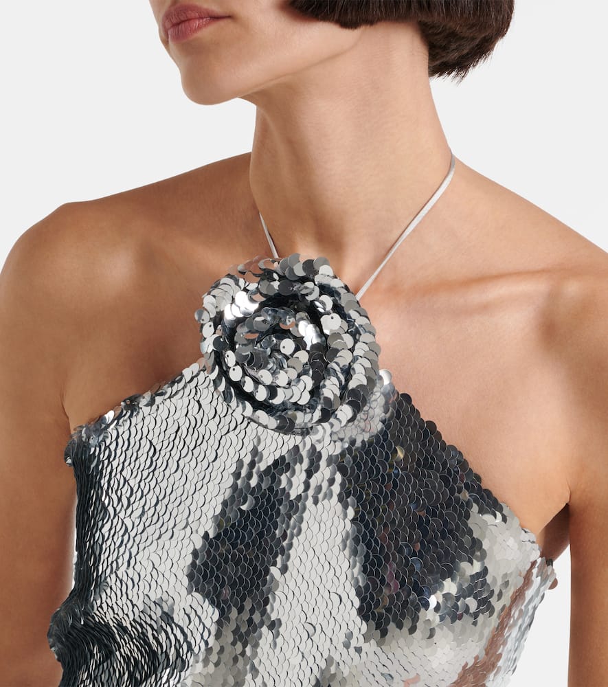 Sequined floral-appliqué minidress
