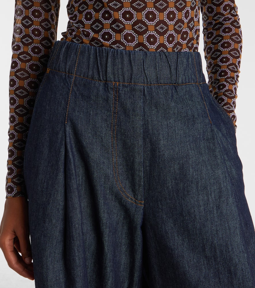 Pleated high-rise wide-leg jeans