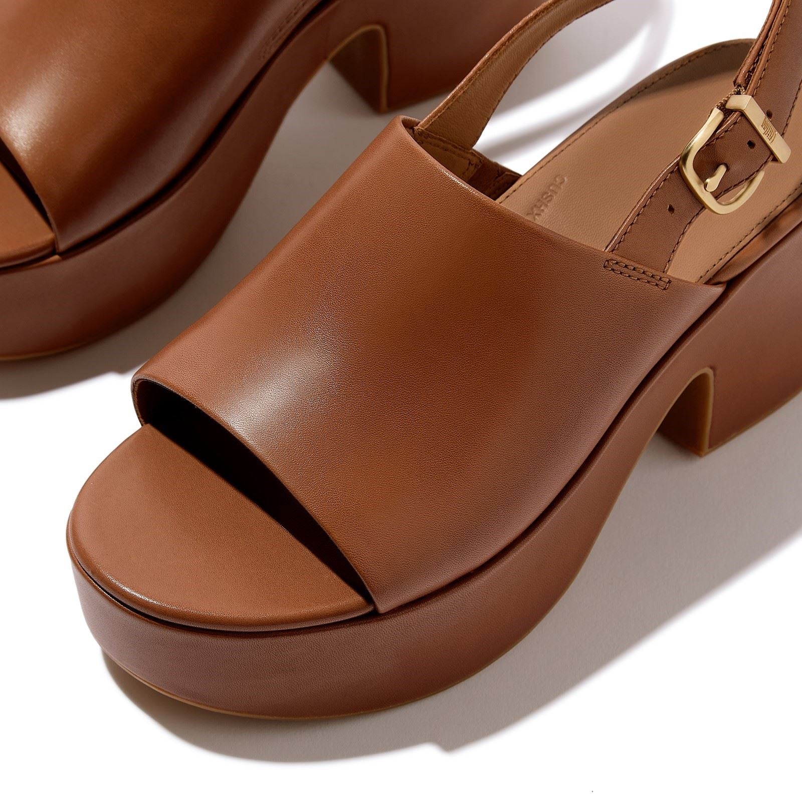 Fitflop Platfforms Heeled Backstrap Leather Women's Deep Tan Sanda