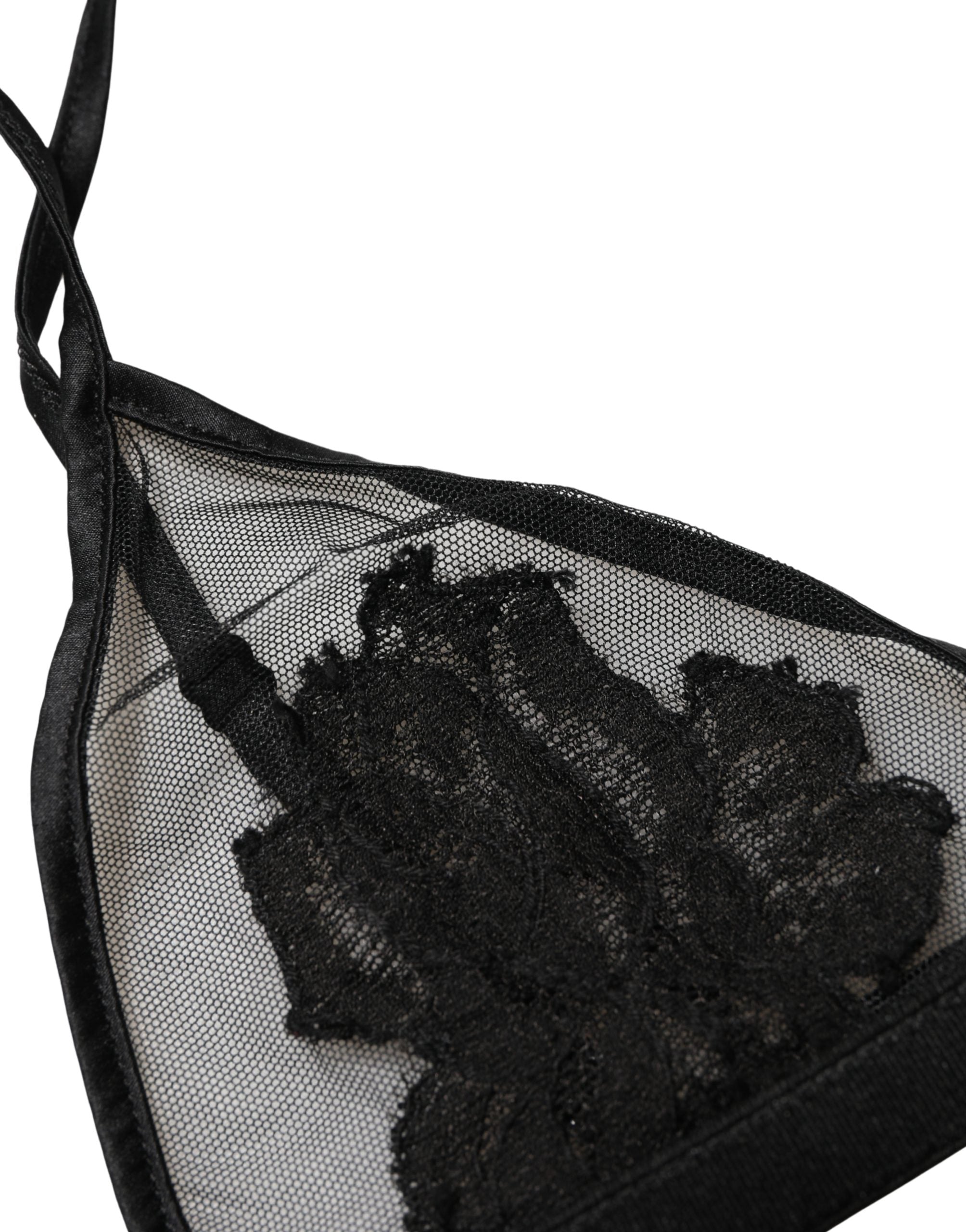 Floral Mesh Soft Cup Soft Cup Bra — Black