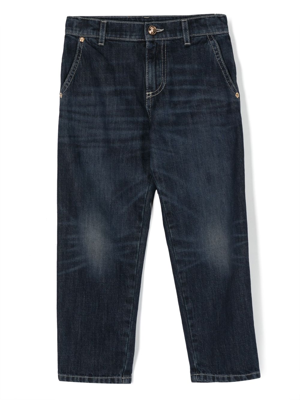 Logo-embroidered straight-leg jeans - Blue