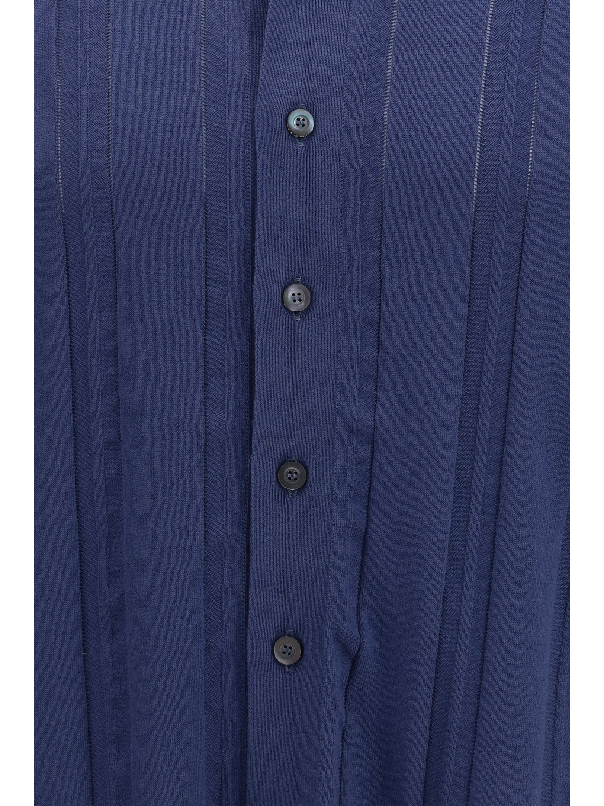 Cotton Knit Polo Shirt — Blue