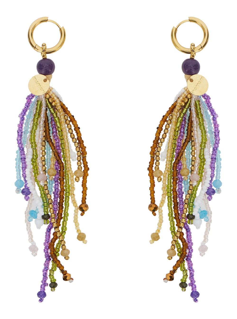 Wai Multicolor Hoop Earrings With All-over Beads Applied In Glass And Brass Blend Woman