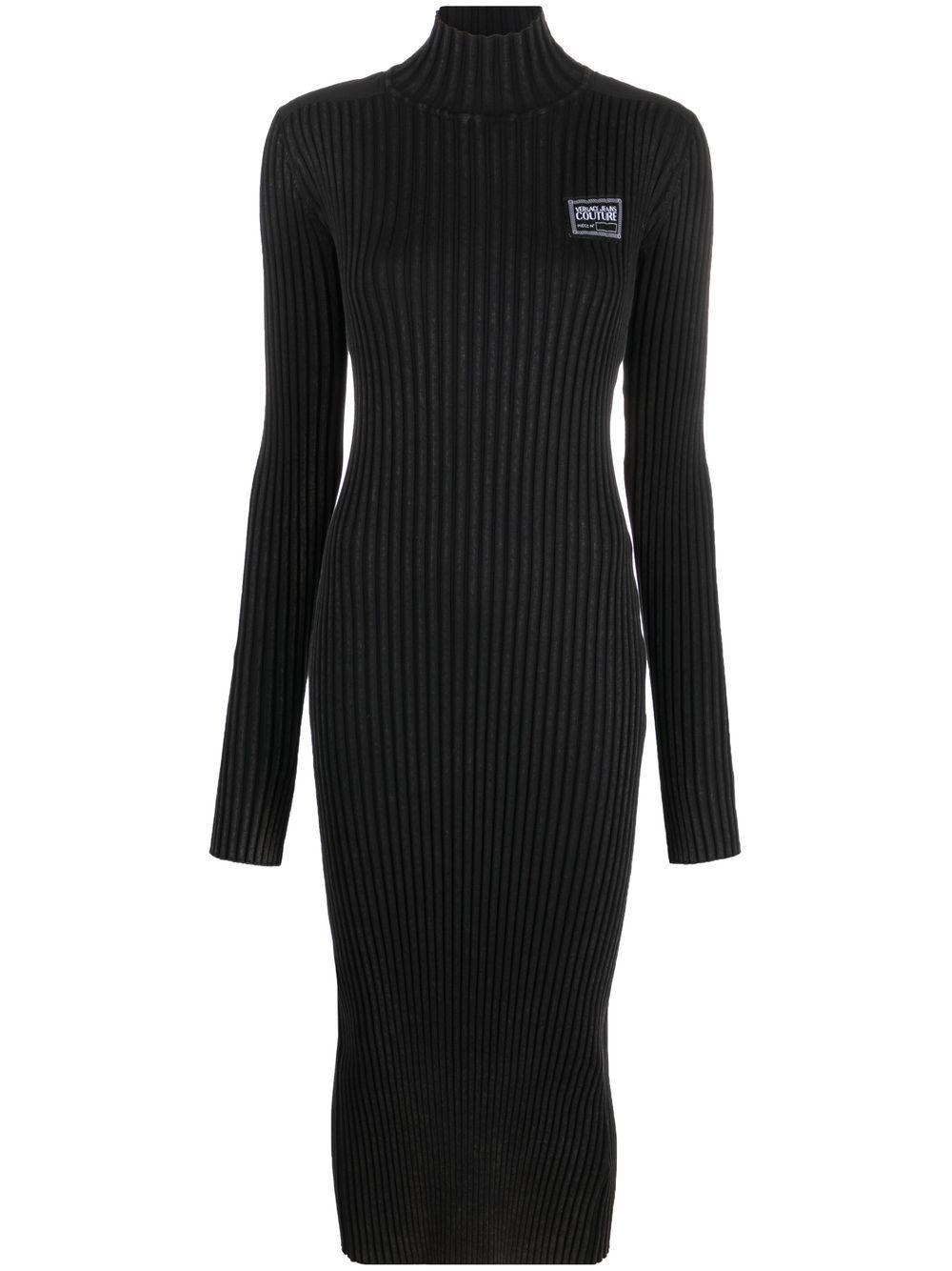 Logo patch ribbed midi dress - Black