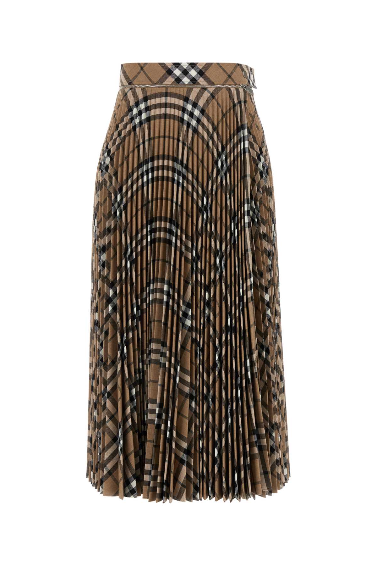 Checked Pleated Skirt — Beige