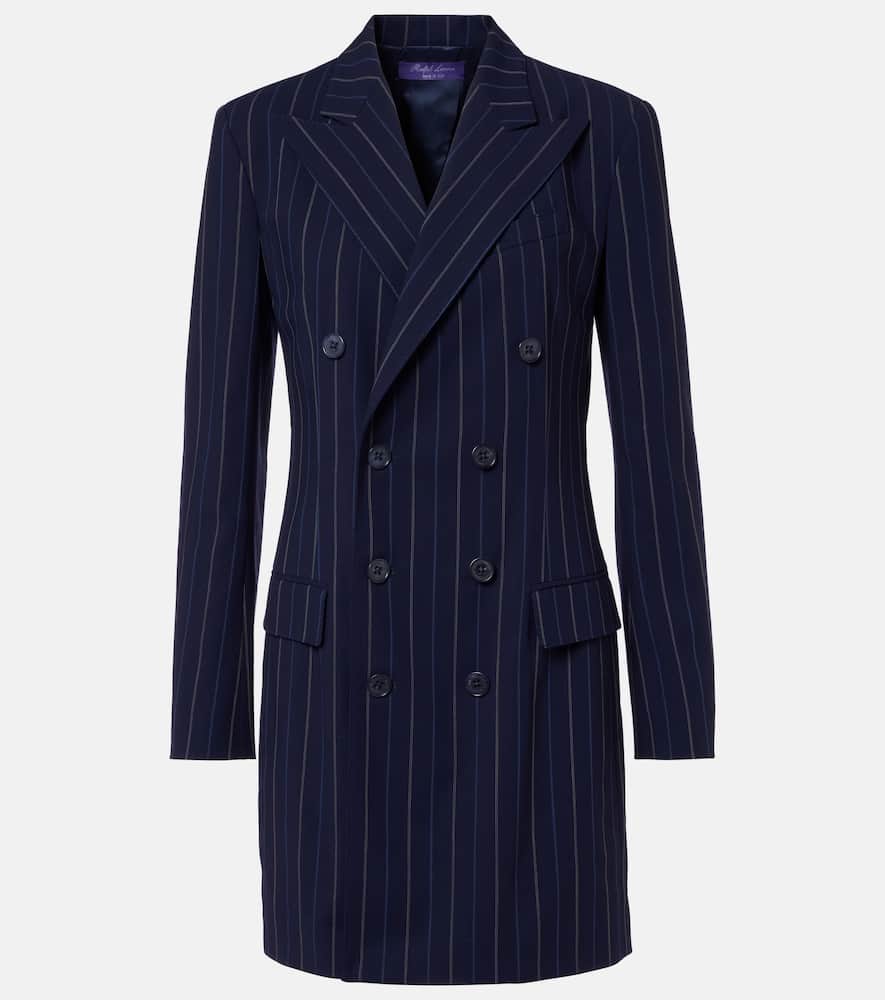Striped double-breasted wool blazer dress