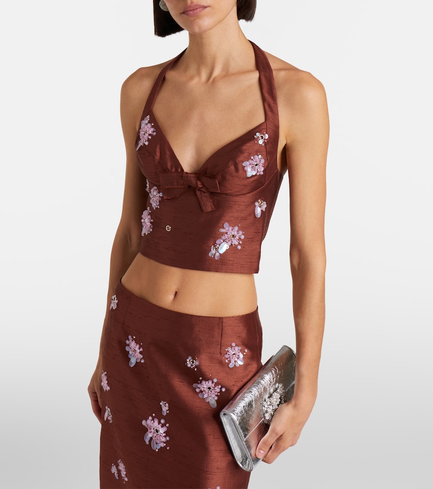 Embellished halterneck crop top