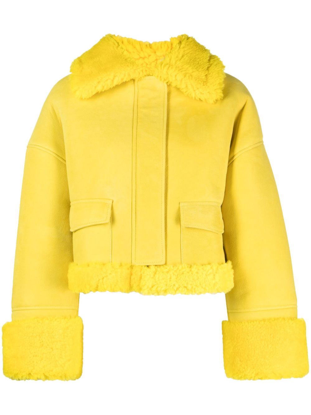 Shearling-collar leather jacket - Yellow