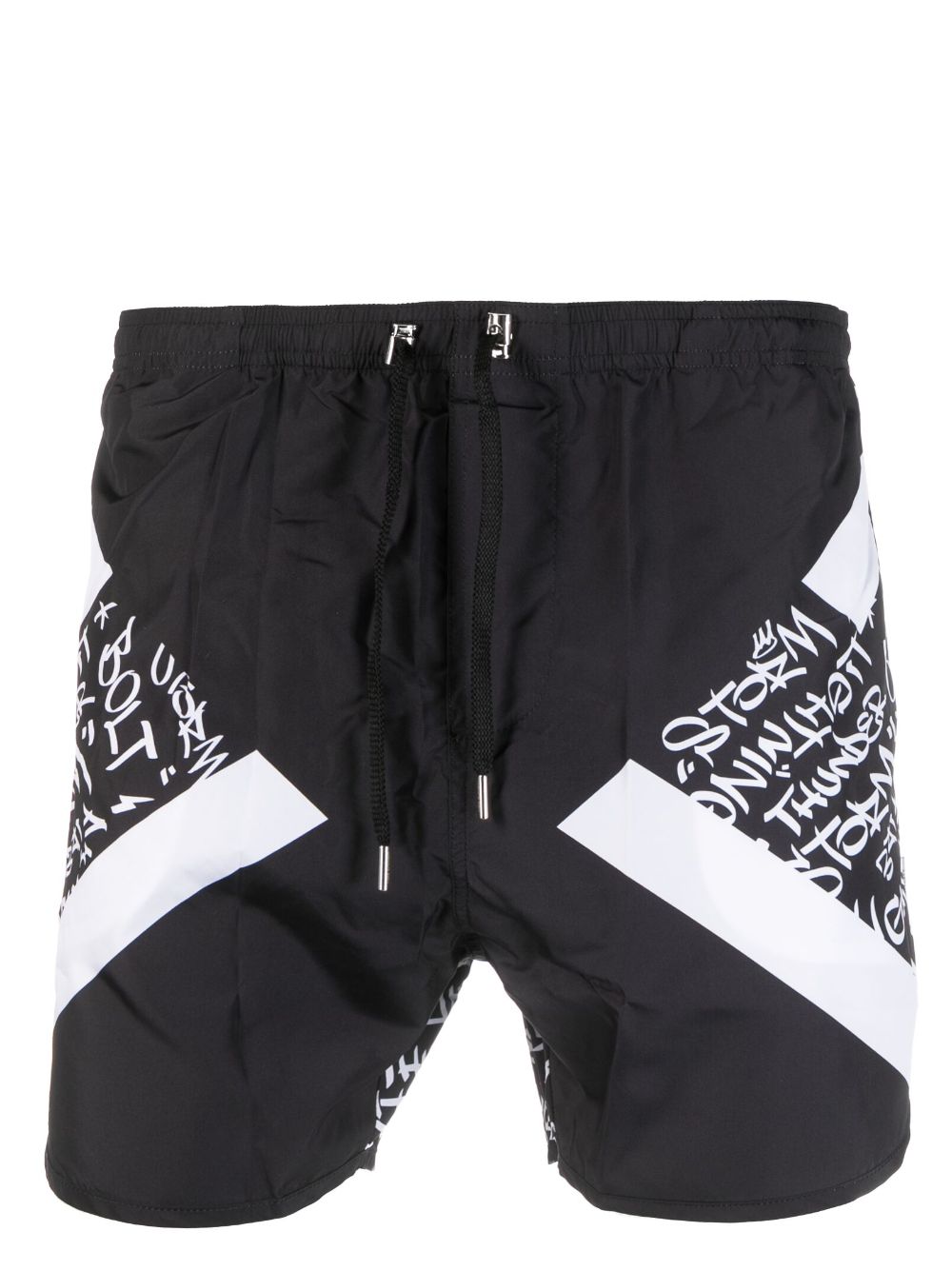 Calligraphy-print drawstring swim shorts - Black