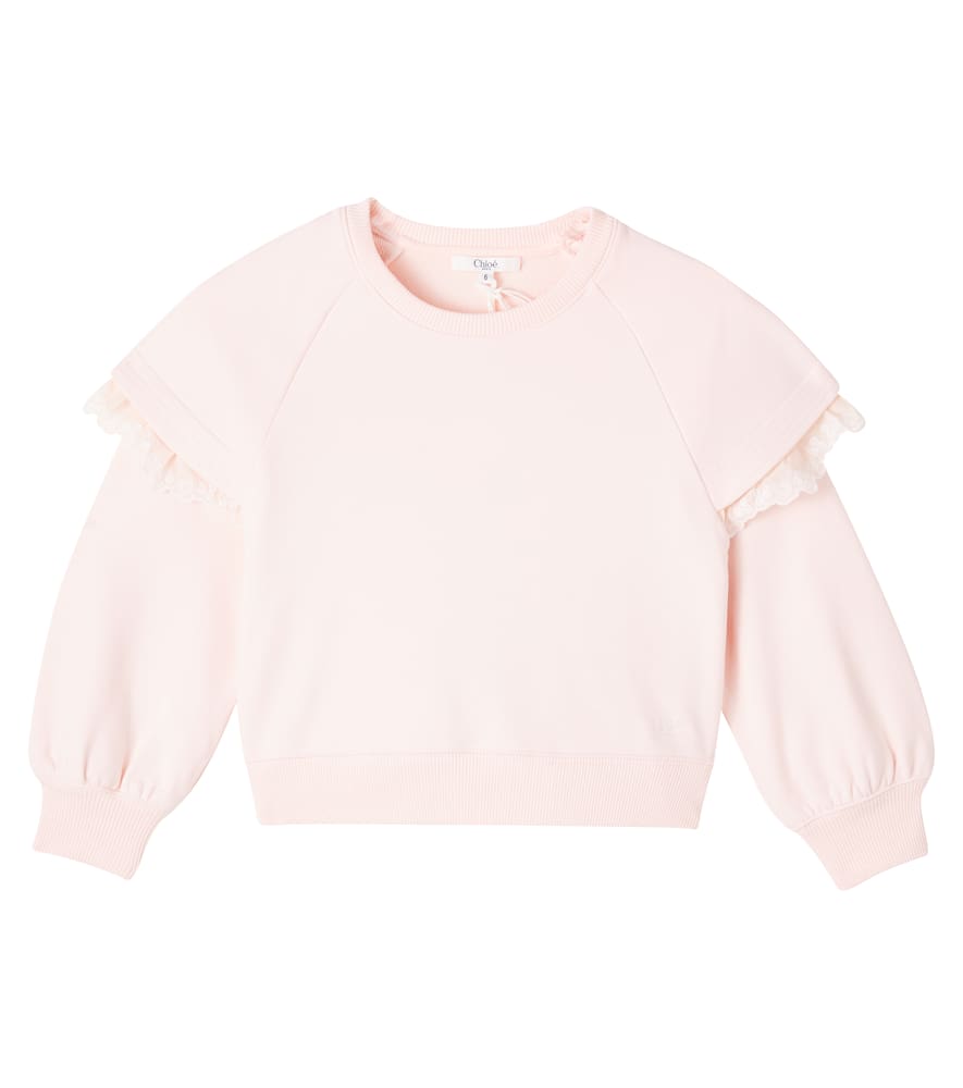 Chloé Kids Lace-trimmed cotton fleece sweatshirt