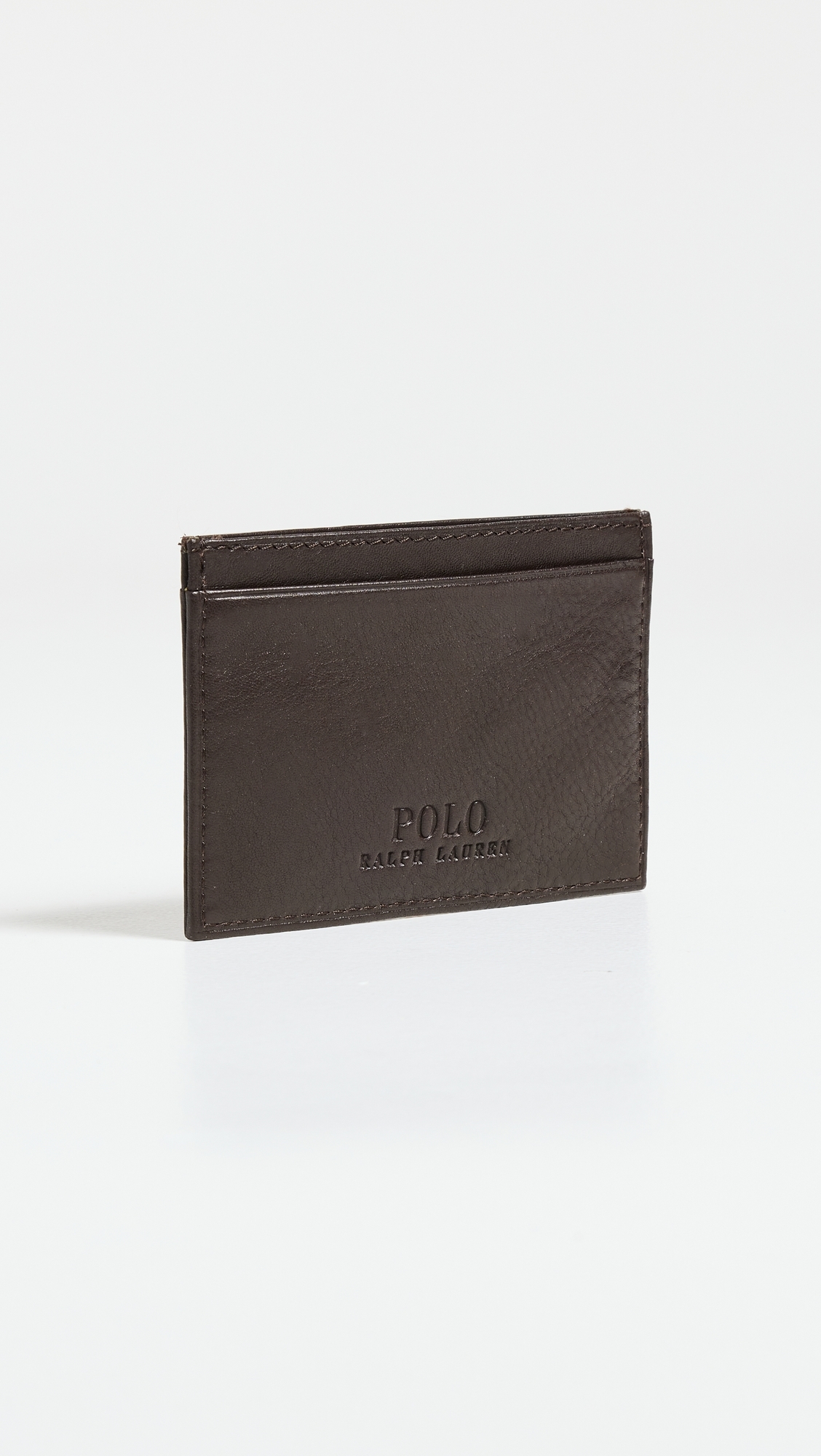 Pebbled Leather Slim Card Case Brown One Size