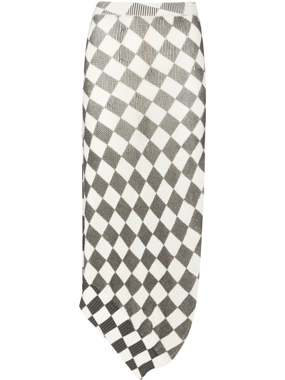 Checkerboard-pattern asymmetric skirt - Neutrals