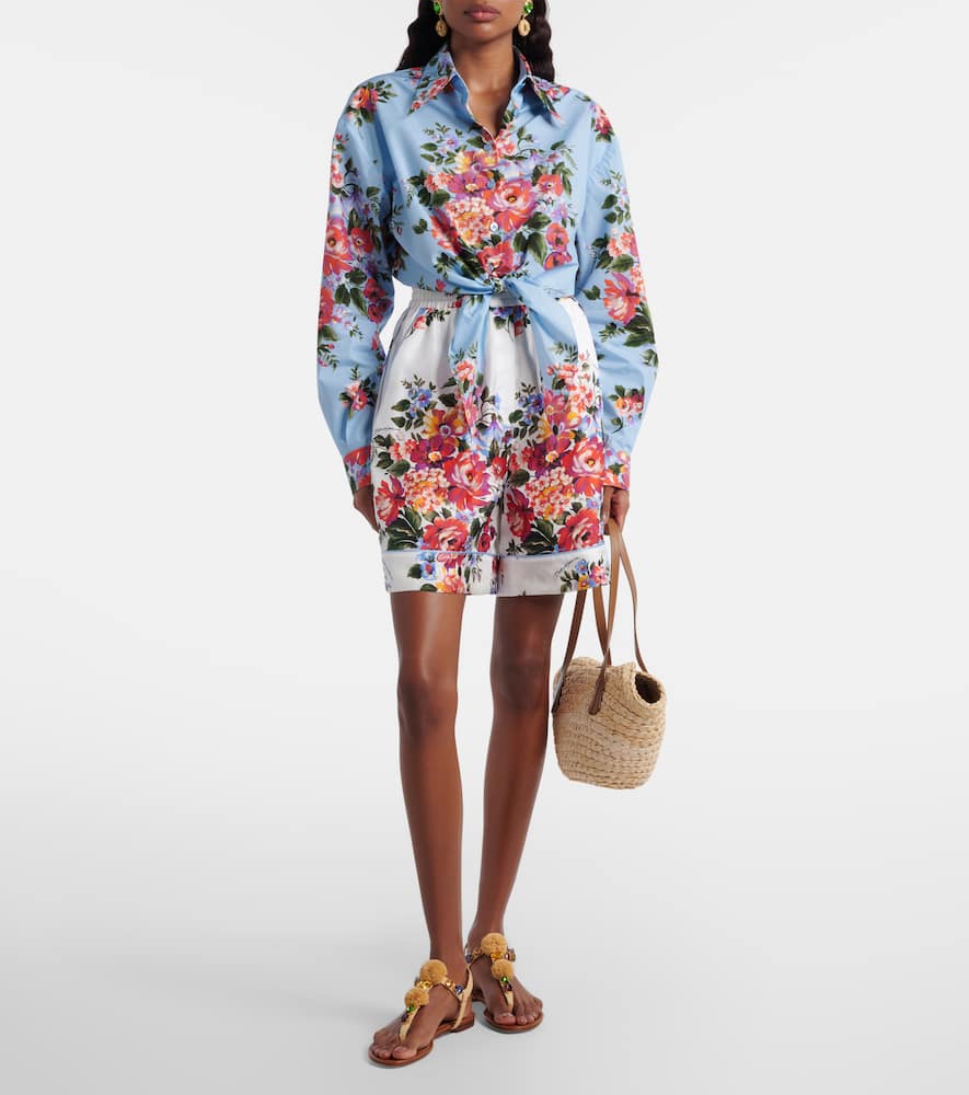 Floral silk twill Bermuda shorts