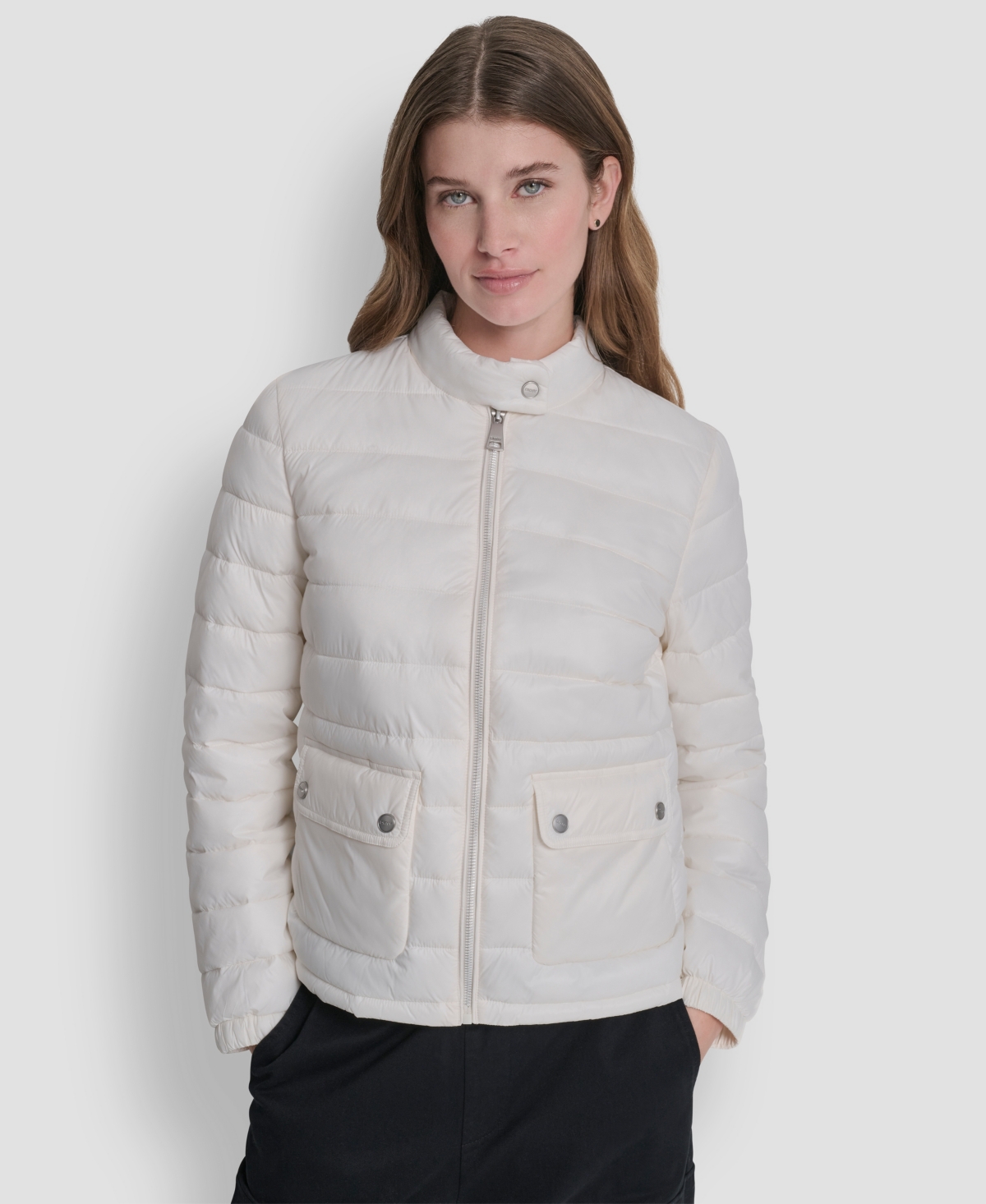 Women's Packable Moto Collar Short Coat - Pearl
