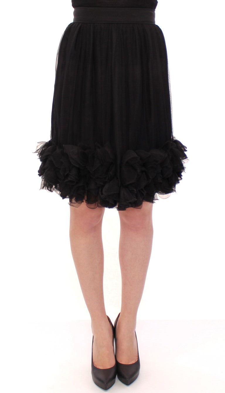 Silk Tulle Ruffled Skirt — Black
