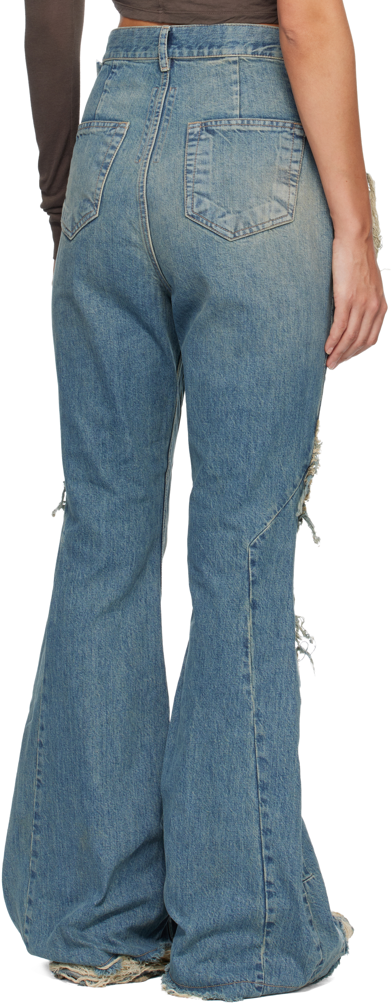 Blue Temple Slivered Bootcut Jeans