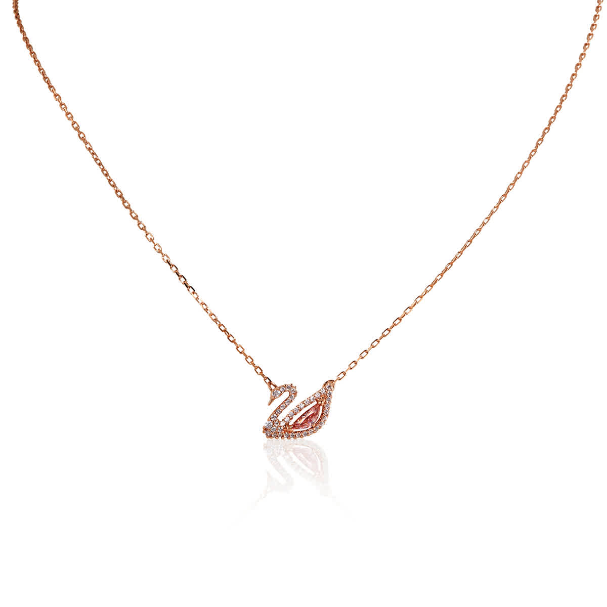 Dazzling Swan Necklace, Multi-colored, Rose-gold Tone Plated