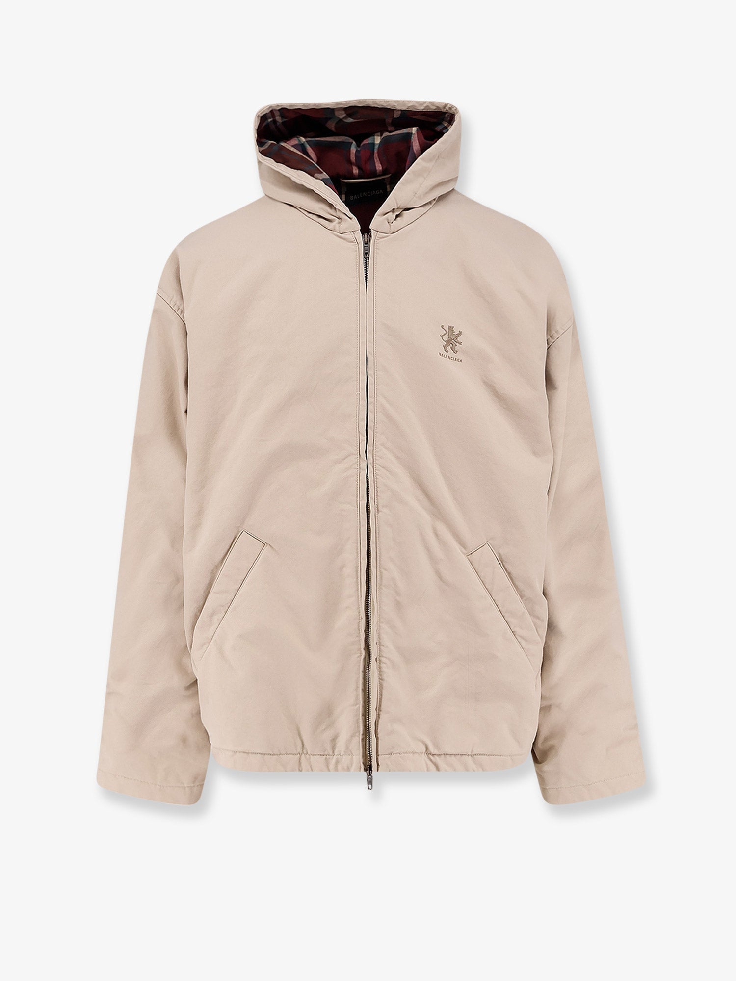 Cotton Blend with Embroidered Logo Jacket — Beige