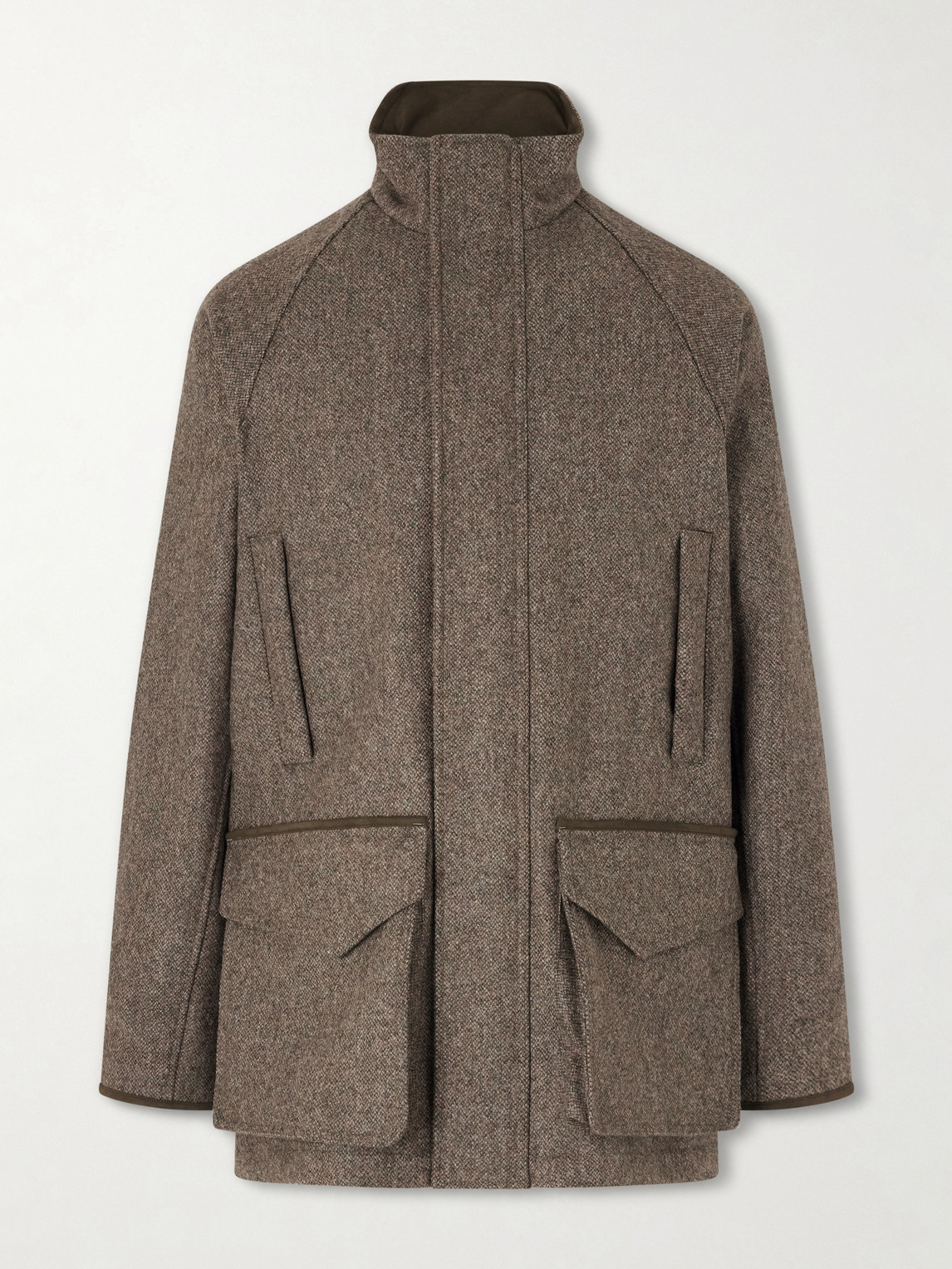 Leather-Trimmed Wool Tweed Field Jacket