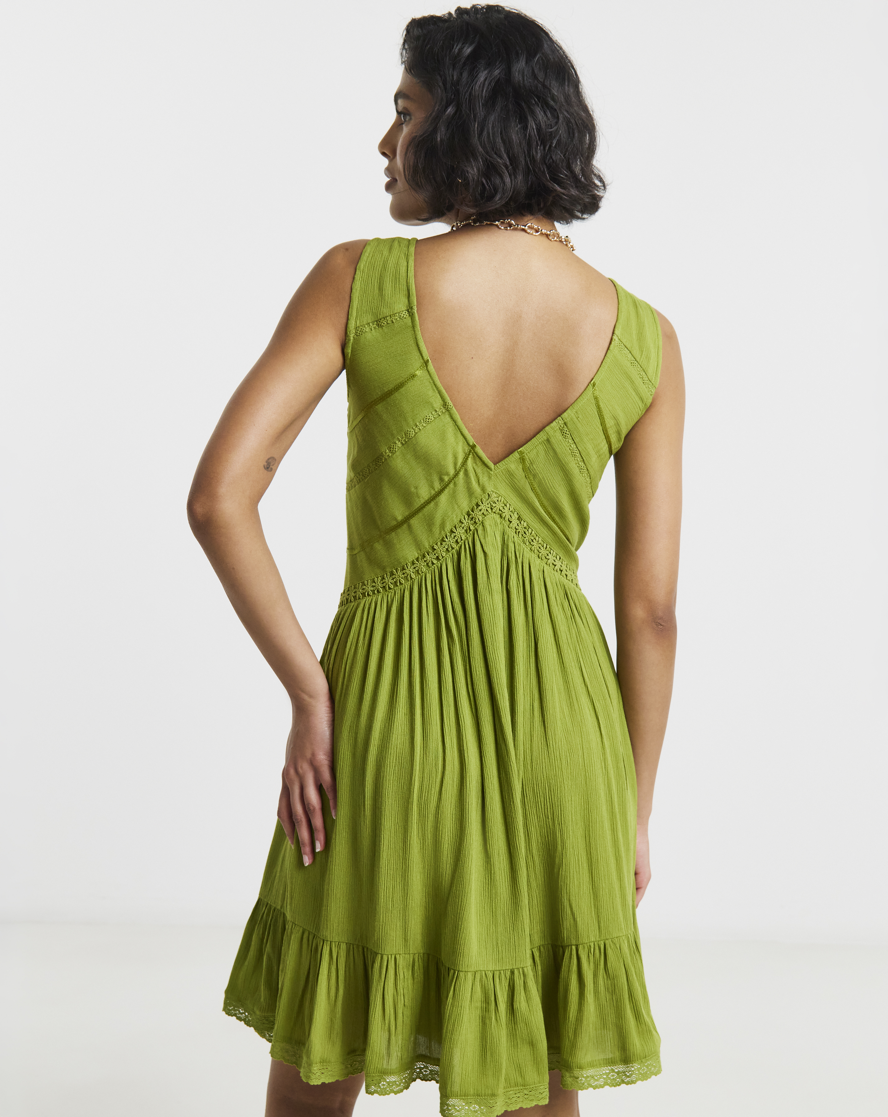 Crinkle Smock Dress With Ladder Tri
