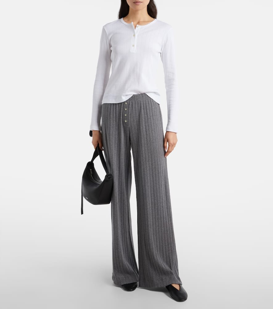 Pointelle cotton Henley shirt