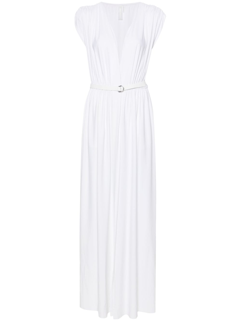 Belted gathered maxi dress - White