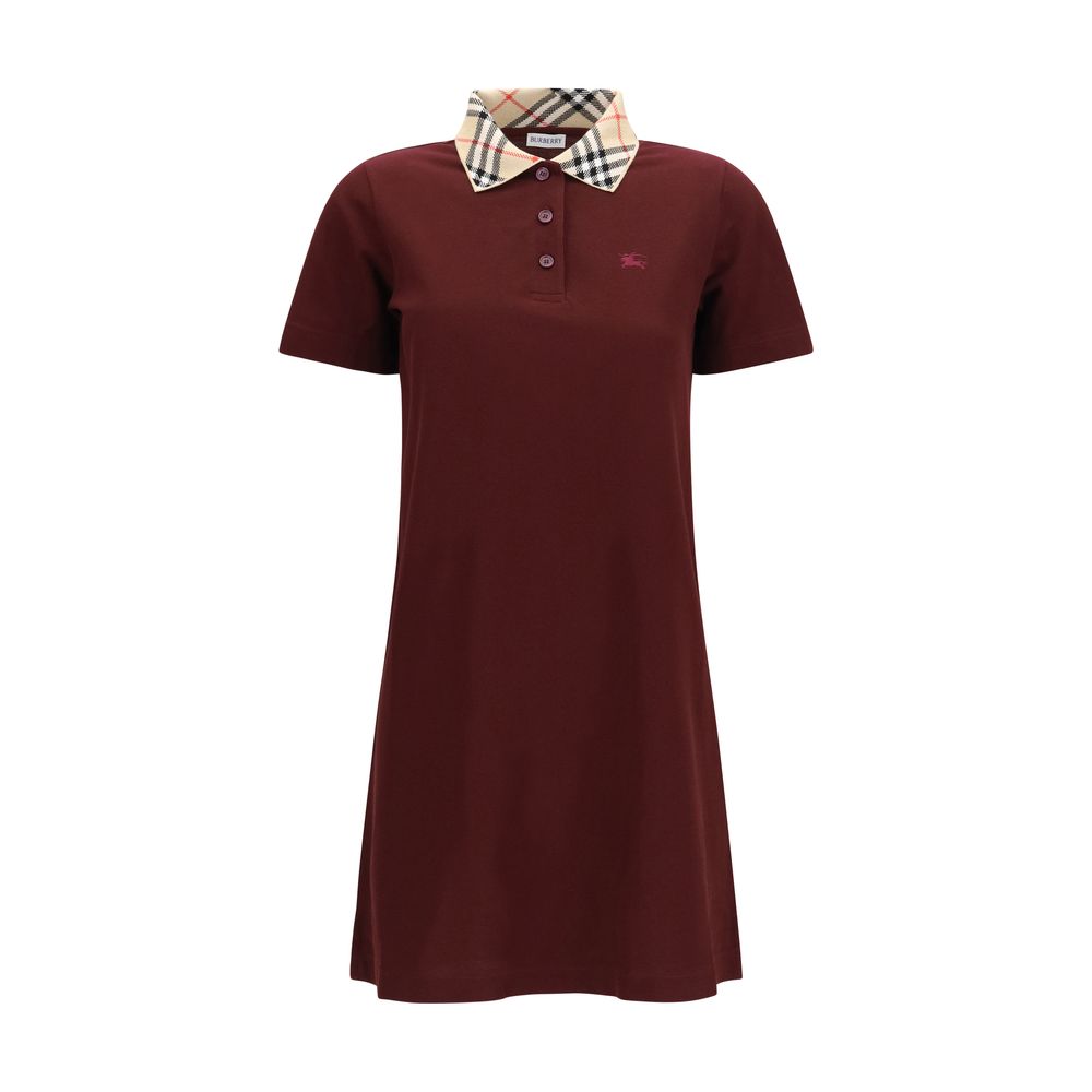 Check Collar Cotton Piqué Polo Dress — Red