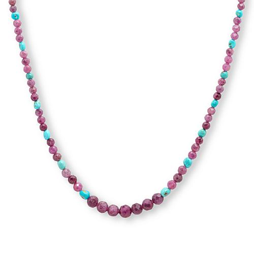 "18"" Ruby and Baja Turquoise Beaded Necklace"