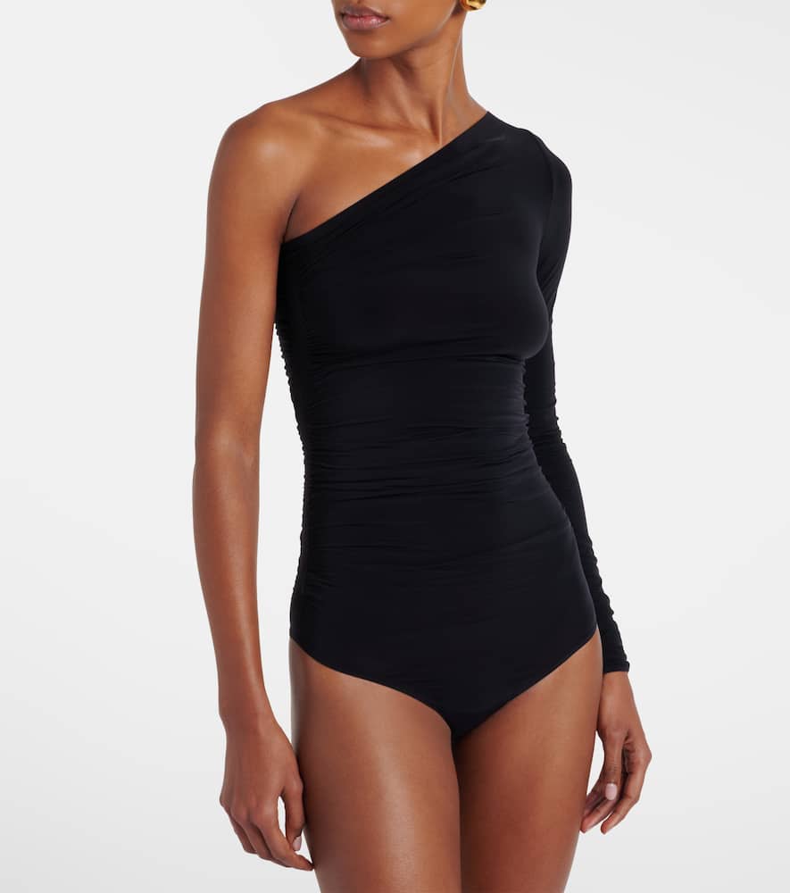 Draped semi-sheer bodysuit