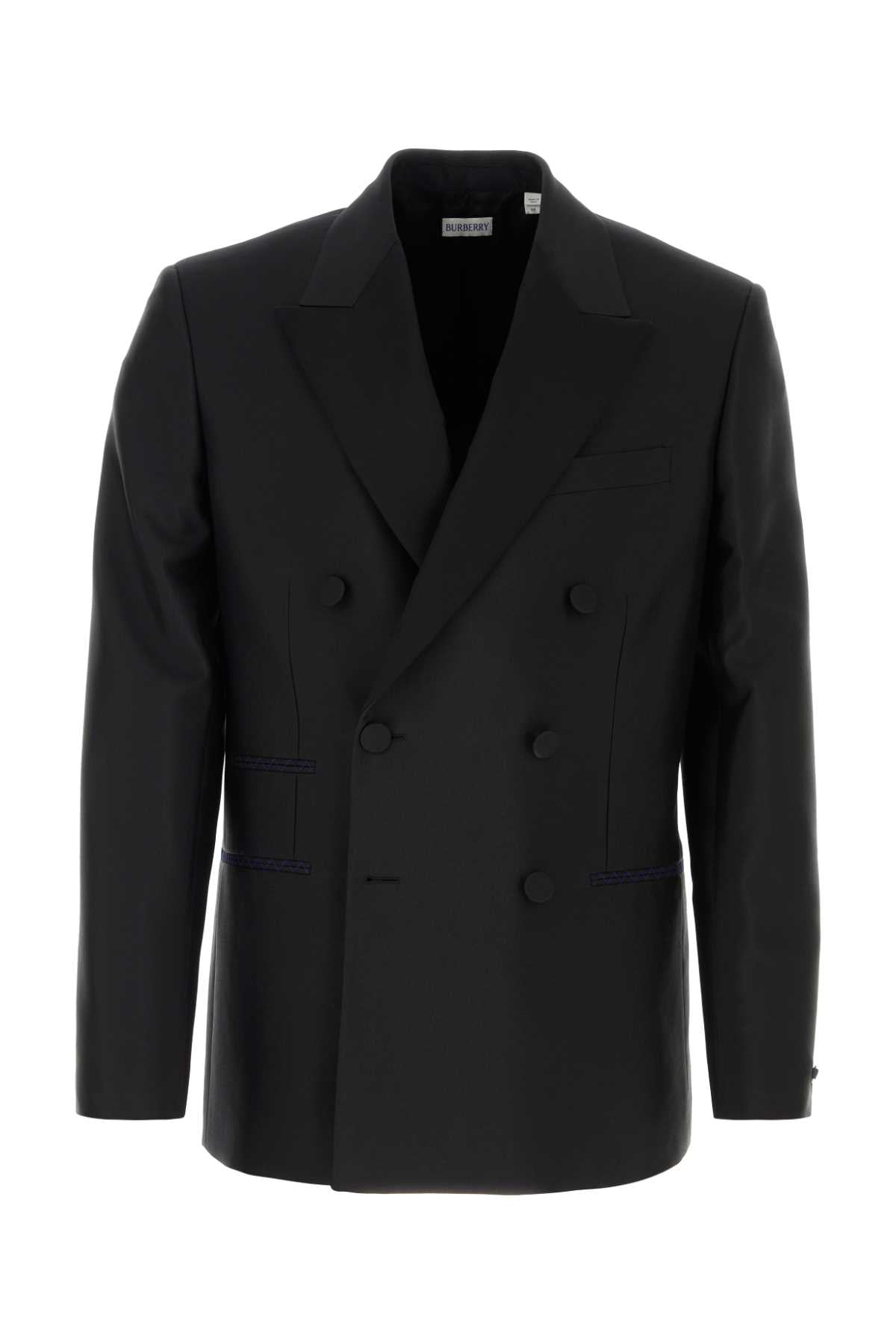 Double-Breasted Wool Silk Blazer — Black