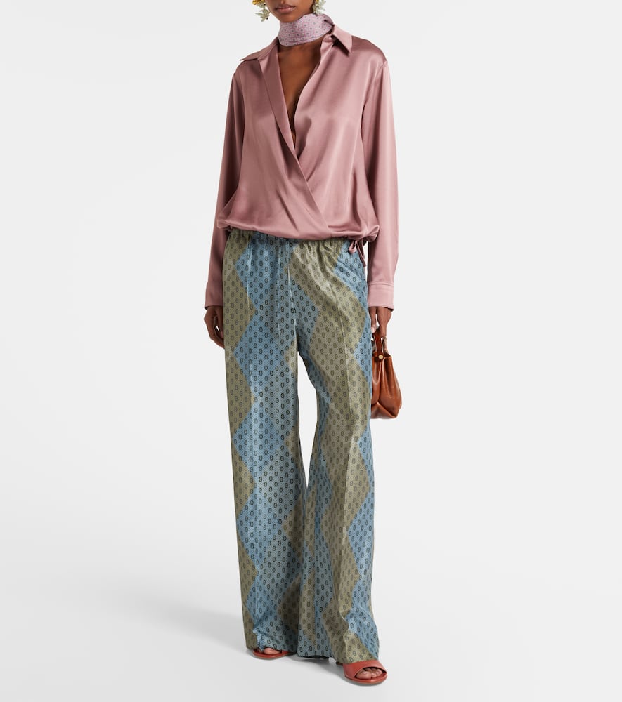 Printed silk satin straight pants