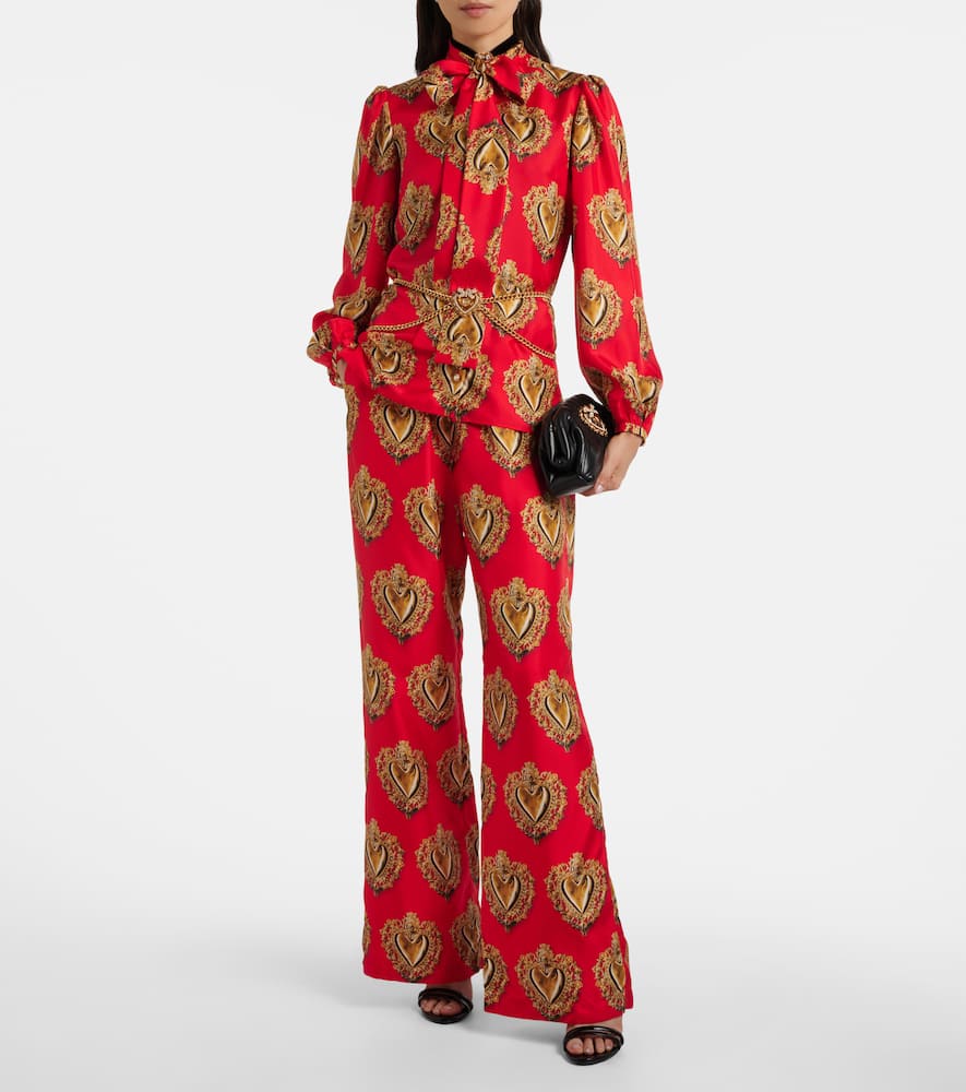 Printed high-rise silk palazzo pants