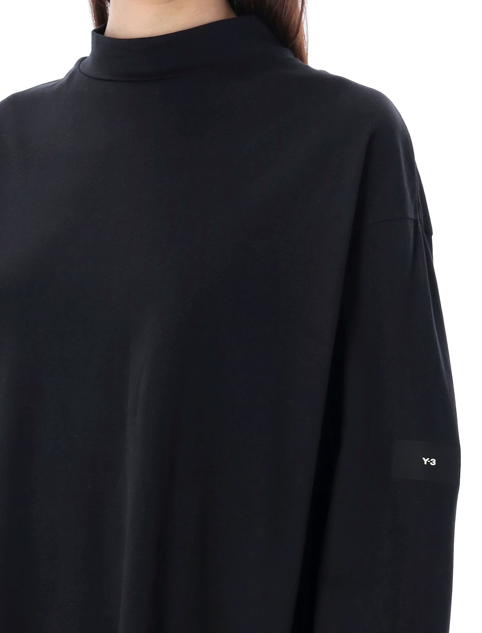 Mock-neck long-sleeved cotton T-shirt - Black