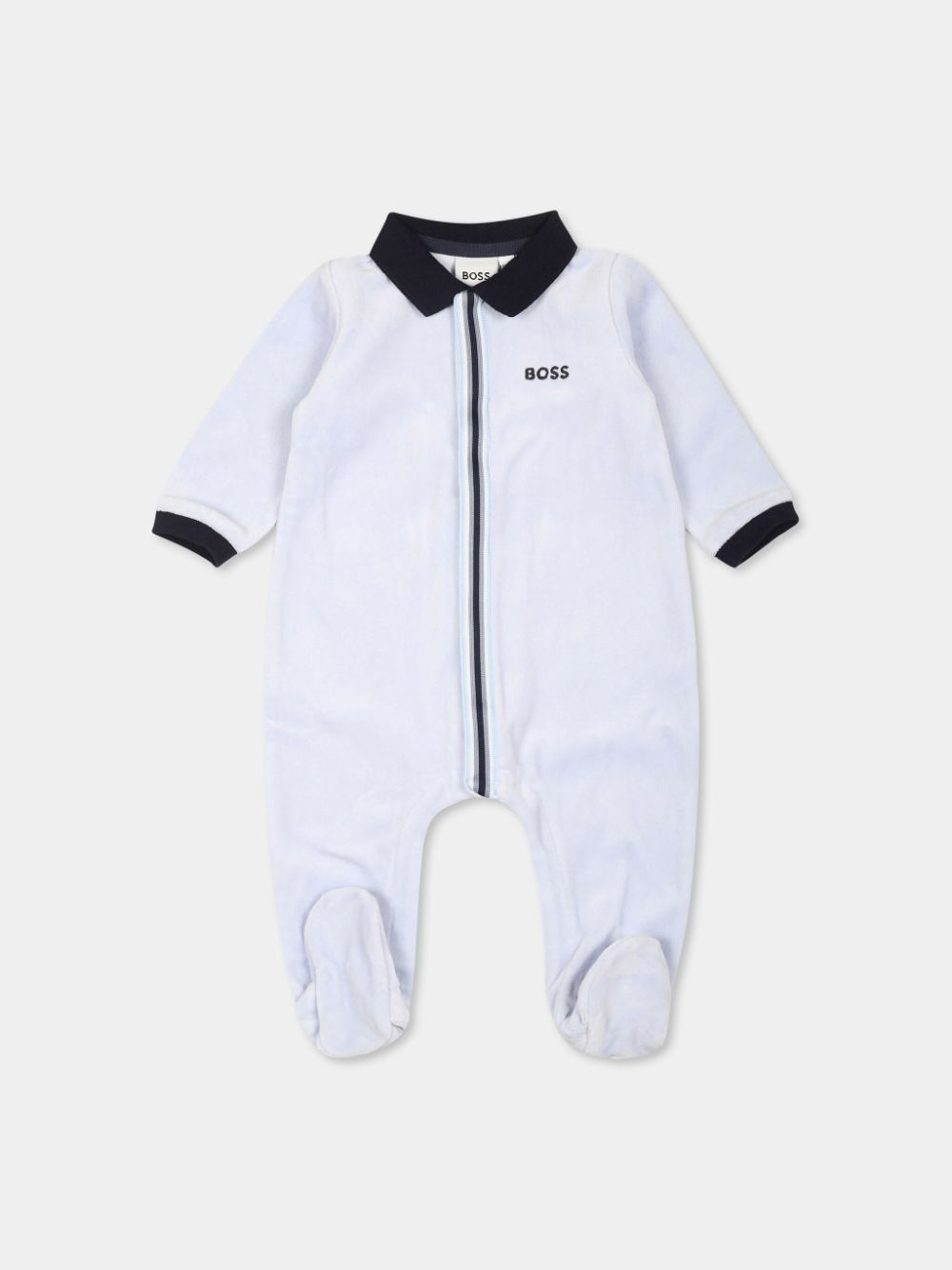 Logo embroidered striped babygrow - Blue