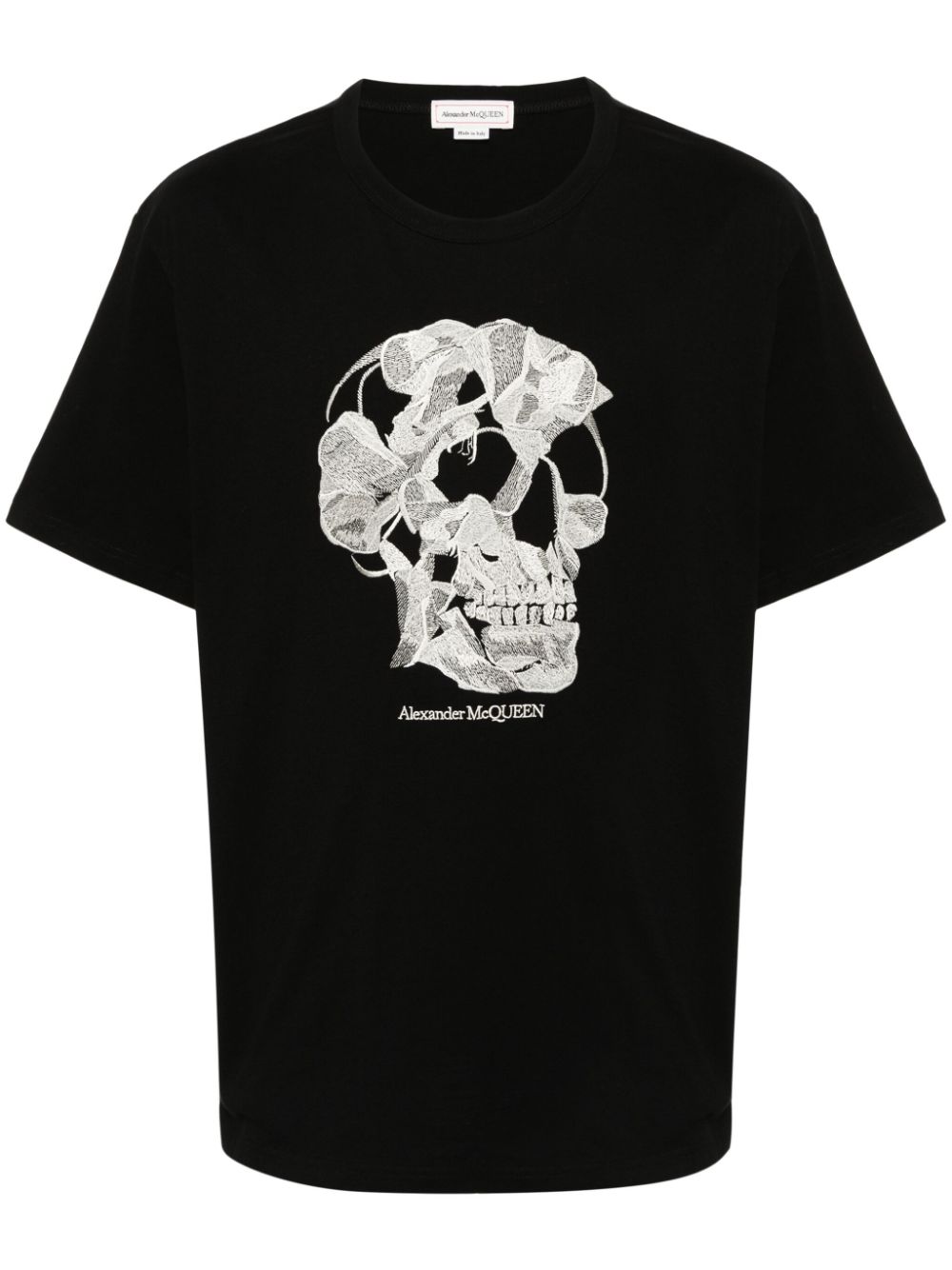 Skull-embroidered cotton T-shirt - Black