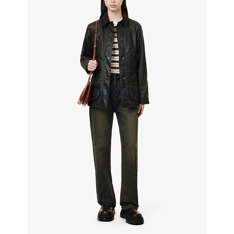 Womens Sage Beadnell Tartan-lined Waxed-cotton Jacket