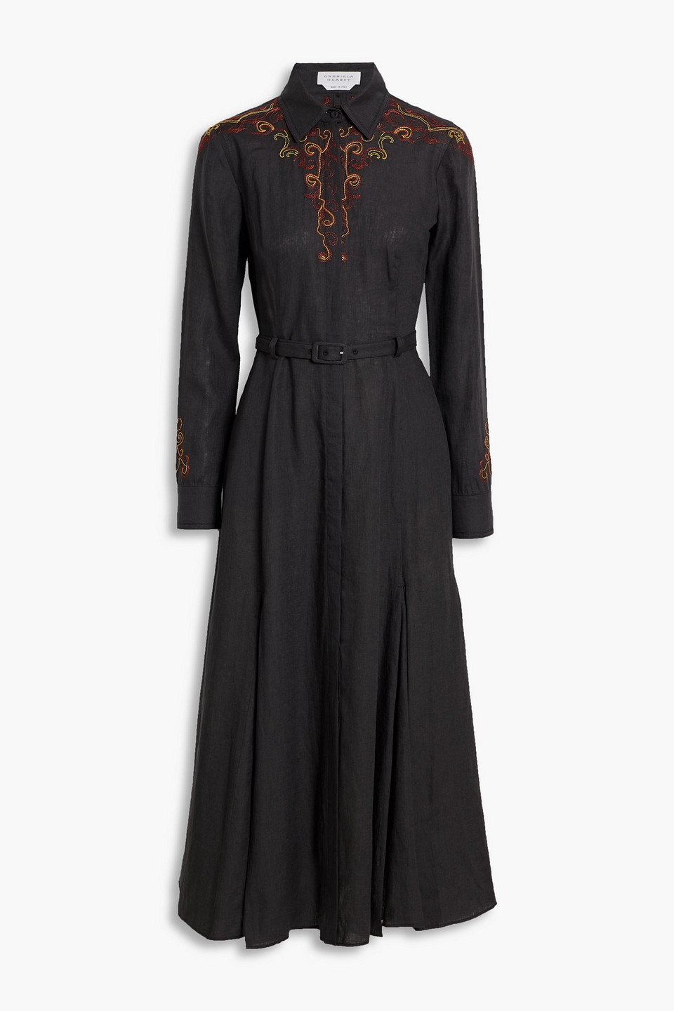 Aloe embroidered pleated linen midi shirt dress - Gray - IT 36