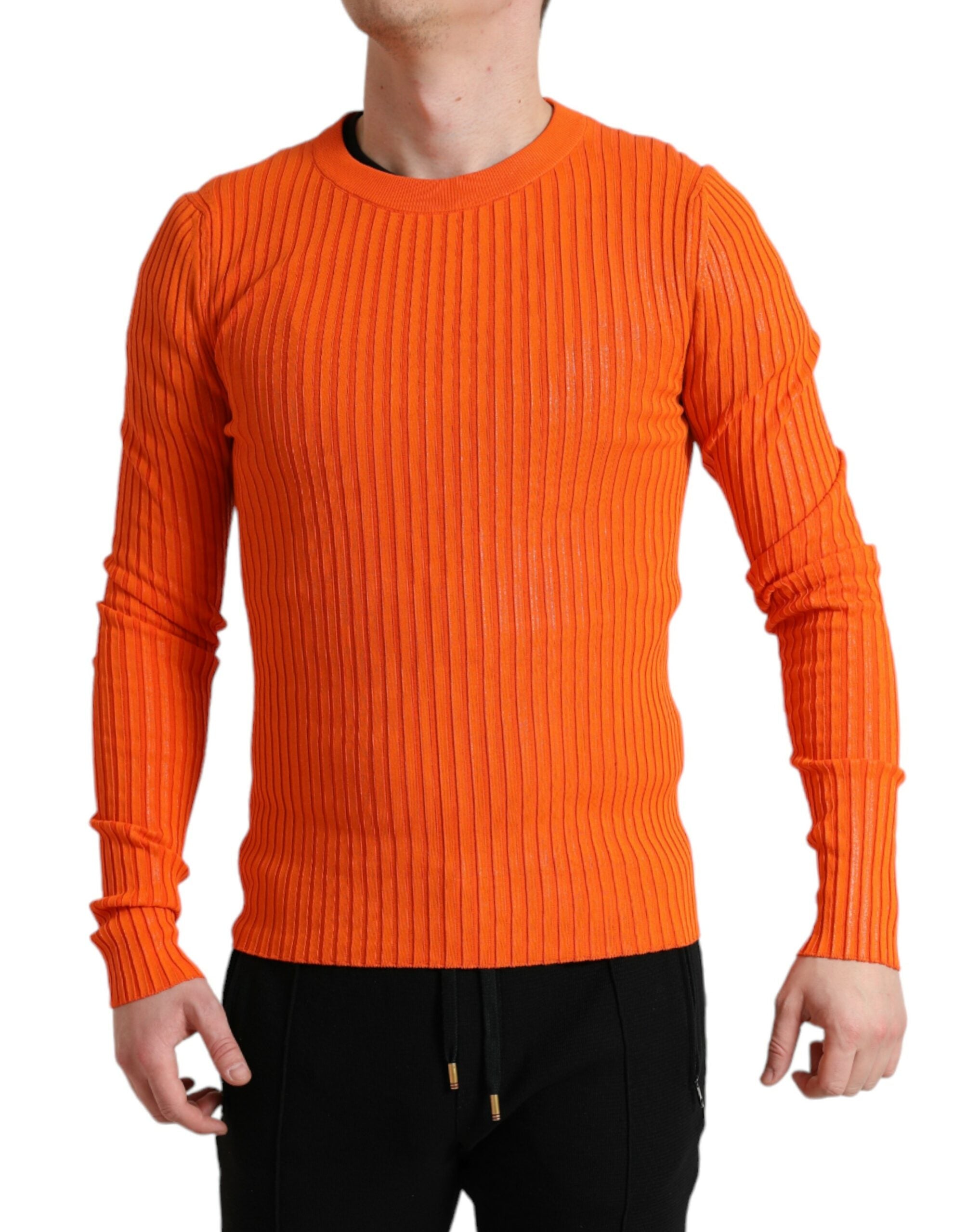 Ribbed Knit Crewneck Sweater — Orange