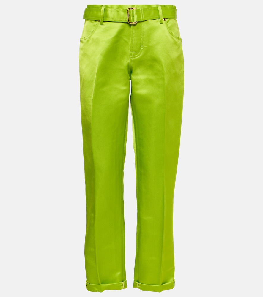 Cuffed silk straight pants