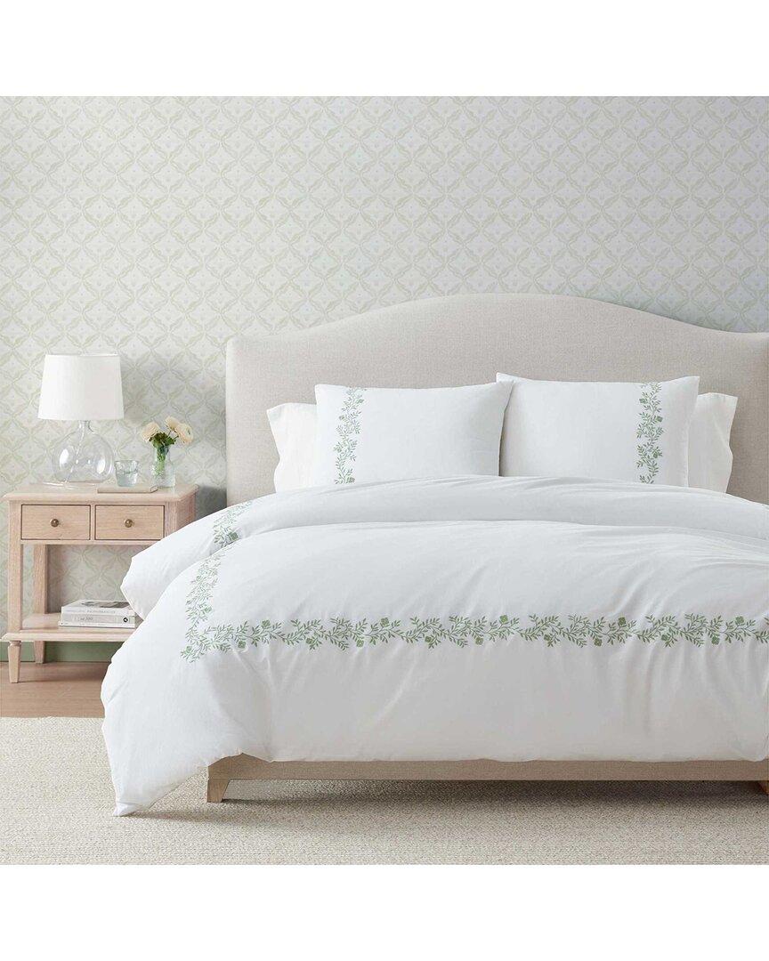 Garden Path Embroidery 100% Cotton Solid Embroidered Duvet Set