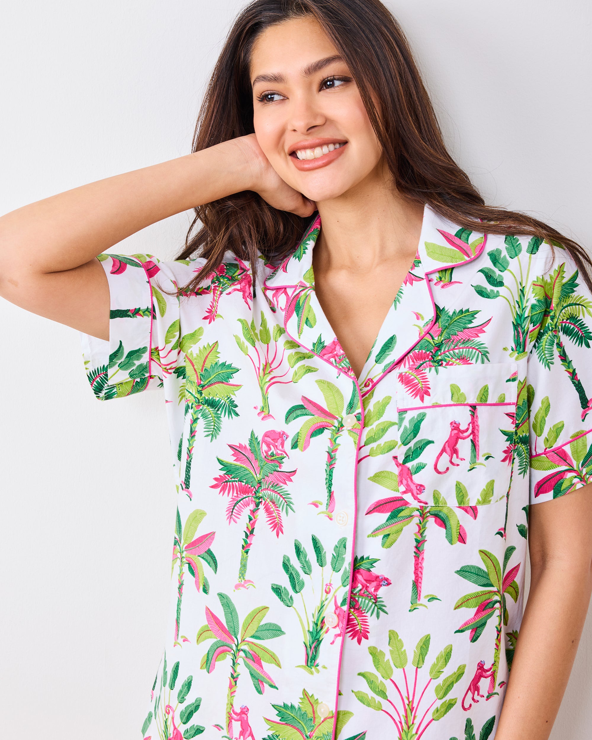 Organic Cotton Short Pajama Set in Royal Palms | Women's XXS | Pink | Sleepwear