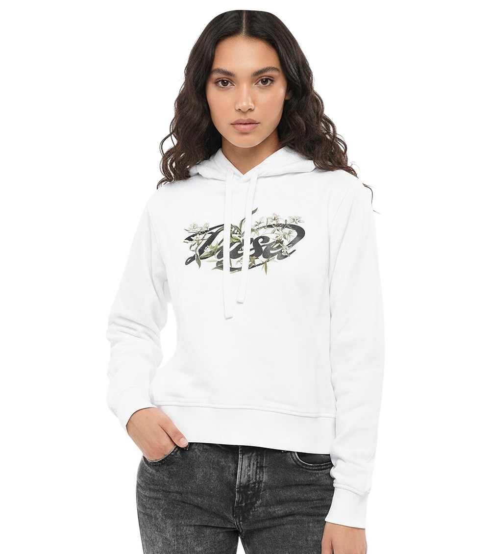White Graphic Hood Sweatshirt